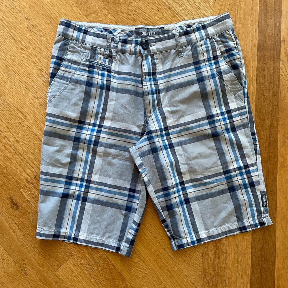 Blue and Gray Plaid Men’s Shorts